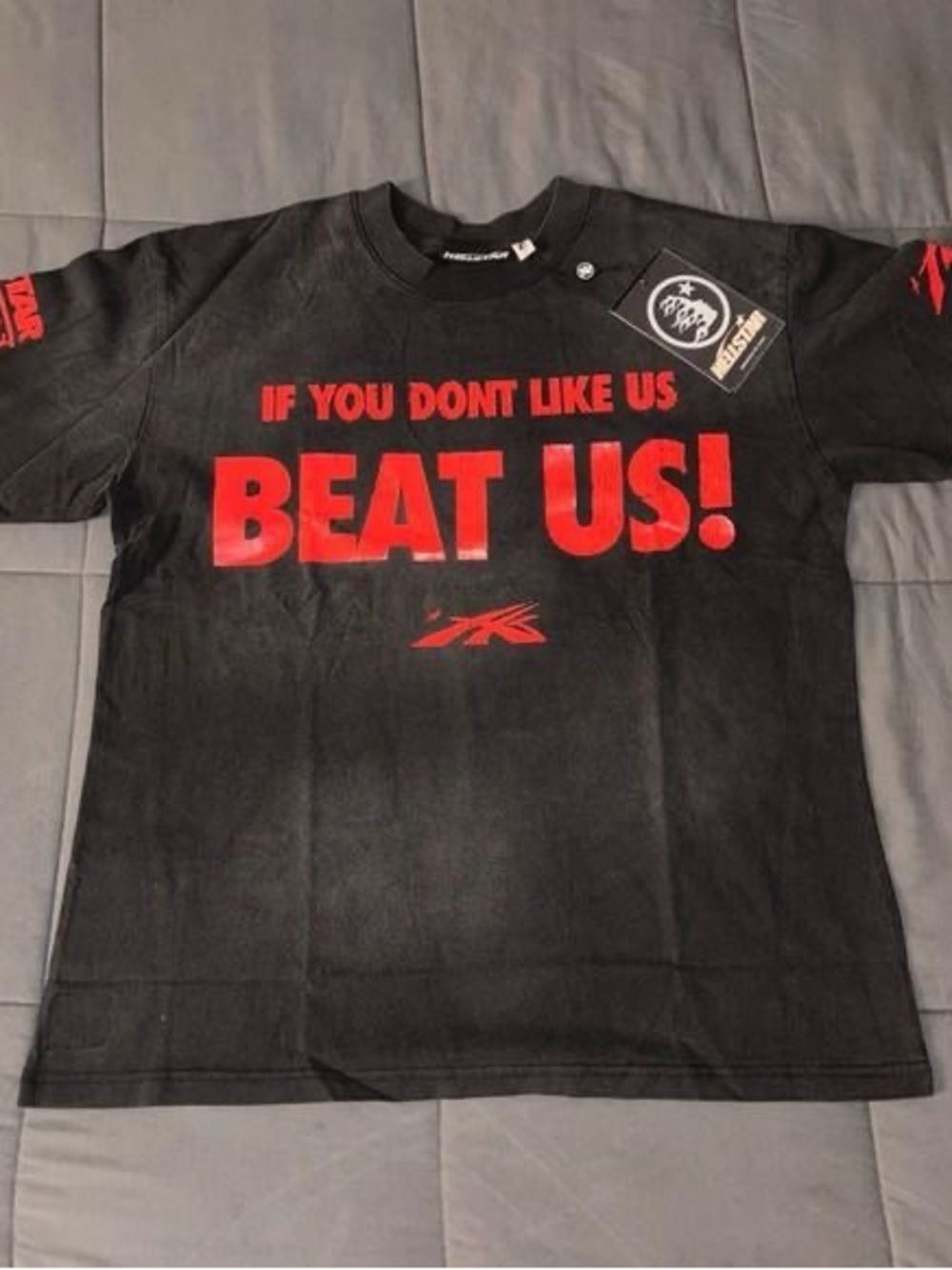 Hellstar Black Short-Sleeve Tee with Red 'Beat Us!' Graphic